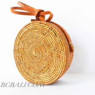 ata grass hand woven circle star design handbag leather strap 